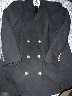 ZARA Black Satin-Lined  Gold Button Jacket  XXL GUC